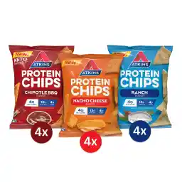 Atkins Protein Chips Variety Pack, 4g Net Carbs, 13g Protein, Gluten Free, Low Glycemic, Keto Friendly, 12 Count