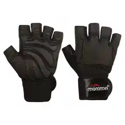 دستکش بدنسازي مچ بند دار نيمه انگشتي طرح ماراتون AR SPORTS-BRS | مشکی