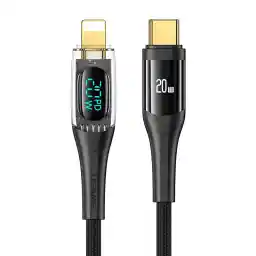 Usams US-SJ588 Dijital Göstergeli 1.2m PD 20W Type-C to Lightning iPhone Hızlı Şarj ve Data Kablosu