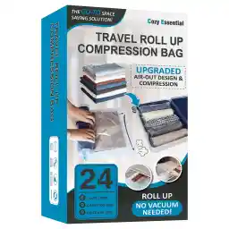 Compression Bags for Travel - Travel Essentials - 24 Pack Space Saver Bags - No Vacuum Needed - Compression Packing Bags for Cruise Accessories