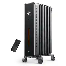 Dreo Radiator Heater, 1500W Portable Space Oil Filled with Remote Control, 4 Modes, Overheat & Tip-Over Protection, 24h Timer, Quiet, Large Space, Anti-scald Handle, Large Carpet Caster, Indoor