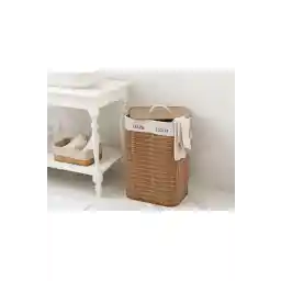 English Home Urbann Bambu Katlanabilir 2 Bölmeli Çamaşır Sepeti Kahve