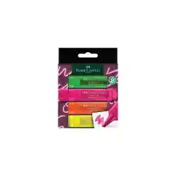 Faber-Castell Fosforlu Kalem Seti, 4’lü, Şeffaf Renkler, Su Bazlı Mürekkep, Kesik Uç, 3 Farklı Çizgi Kalınlığı, Yeniden Doldurulabilir