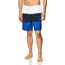 Nautica mens Quick Dry Classic Logo Tri-block Series Swim Trunk Swim Trunks