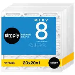 Simply 20x20x1 Air Filter, Merv 8, MPR 600, 12 Pack, Furnace Air Filter for HVAC (Actual Size: 19.75"x19.75"x0.75") DUST, Pet, & Allergy Control