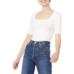 Amazon Essentials Women's Slim-Fit Half Sleeve Square Neck T-Shirt