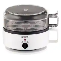 دیگ تخم مرغ Krups F23070 با نشانگر سطح آب، تا 7 تخم مرغ، عملکرد پخت و گرم نگه داشتن، از جمله فنجان اندازه گیری آب با تخم مرغ، نگهدارنده تخم مرغ، صدای سیگنال، بدون BPA، سفید