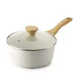 SENSARTE White Ceramic Nonstick Saucepan with Lid 1.5 Quarts, Small Cooking Pot with Stay Cool Handle, Induction Compatible Saucepot, White Granite Coating, Free of Intentionally Added PTFE/PFOA/PFAS