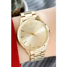 Lee Cooper Bileklik Hediyeli Altın Sarı Renk Gold Kordon Çelik Kadın Kol Saati 7055.110
