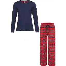 By Louise Dames Pyjama Set Met Flanellen Pyjamabroek Donkerblauw - Maat XL