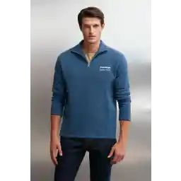 سویشرت نیمه زیپ یقه ایستاده مردانه هالدن GRIMELANGE با چاپ معمولی آبی رنگ و داخل پشمی