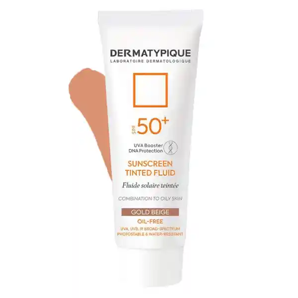 فلوئید ضد آفتاب رنگی درماتيپيک با +SPF50 مناسب پوست چرب حجم 50 میل - رنگ بژ طلایی