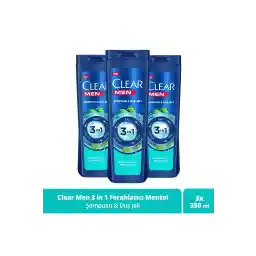 Clear Men 3 In 1 Şampuan & Duş Jeli Ferahlatıcı Mentol Saç Yüz Vücut Için 350 ml X3