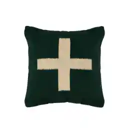 Creative Co-Op Swiss Cross katoenwol sierkussen, groen en crème