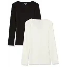 یقهی دندهای بافتنی آستین بلند زنانه آمازون Essentials با لایههای باریک (موجود در سایز بزرگ)، بسته 2 عددی