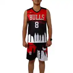 ست رکابی شلوارک بسکتبال Bulls NZD | مشکی/قرمز