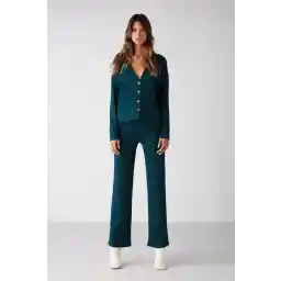 GRIMELANGE Erıka Kadın Beli Lastikli Flare Petrol Yeşili Pantolon