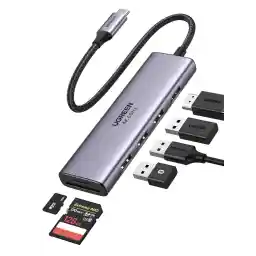 UGREEN USB C Hub 6 in 1 4K 60Hz HDMI SD TF Card Reader 3 پورت USB 3.0 آداپتور نوع C برای MacBook Pro 2020، MacBook Air 2020، iPad Pro 2020، Surface Pro 7، Surface Go 2، Galaxy S20 X3 Note PS11 و غیره آلومینیوم