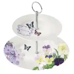 ظرف سرو 2 طبقه پی پی دی طرح باغ گل و پروانه بنفش