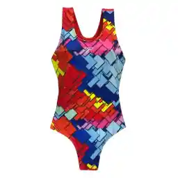 مایو شنا دخترانه یک تکه اسلیپ طرح اسپیدو MSR | قرمز/آبی