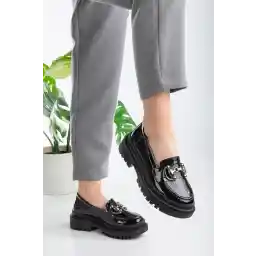 کفش کلاسیک گاه به گاه سگک چرمی مشکی زیره ارتوپدی زنانه kabkabi