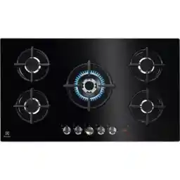 Electrolux Built in 90cm 5 Burner Gas Hob with Auto Ignition, Full Safety, 9 Flame Levels, Premium Glass Top Finish, Electronic Knob Control with LED Indicator, Made in ITALY, Black, KGG95375K
