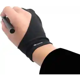 دستکش هنرمند HUION برای تبلت و پد گرافیکی، دستکش هنری دستکش طراحی دیجیتال ضد رسوب، دستکش پارچه ای لایکرا دو انگشتی، برای دست چپ