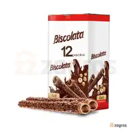 ویفر رولی بیسکولاتا حاوی تکه های فندق بسته 12 عددی