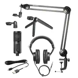میکروفون استودیویی آدیو-تکنیکا مدل ATR2500x-USB به همراه هدفون ATH-M20x و استند بازویی و سهپایه رومیزی