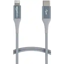 آمازون Basics USB-C به کابل شارژر لایتنینگ، بند نایلون بافته شده، شارژر تایید شده MFi برای Apple iPhone 14 13 12 11 X Xs Pro، Pro Max، Plus، iPad، 10000 خم طول عمر، 6 فوت، خاکستری تیره