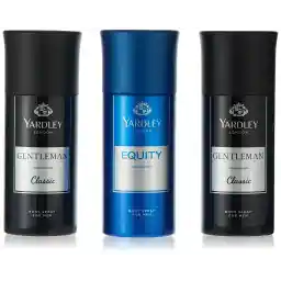 Yardley London Gentleman Classic & Equity Deodorant Body Spray - 150ml(Pack of 3) Modern Masculine Fragrance & Marine Sea & Fruity Notes For Long Lasting Odor Protection Assorted Pack