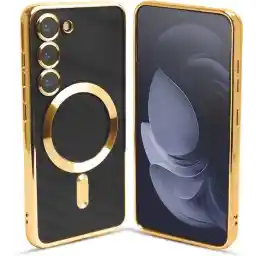 کیس ShieldCase مناسب برای Samsung Galaxy S23 با قاب مغناطیسی با روکش دوربین (طلایی) - مناسب برای قاب شفاف Samsung Galaxy S23 - ایده آل برای شارژ مغناطیسی - قاب گوشی با محافظ دوربین