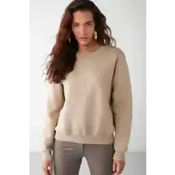 GRIMELANGE Susana Kadın Bisiklet Yaka Içi Polarlı Oversize Fit Basic Vizon Sweatshirt