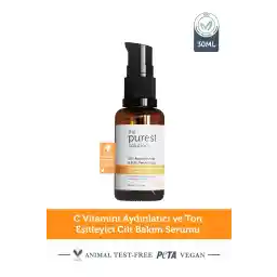 Purest Solutions Vit C سرم مراقبتی براق کننده و یکسان کننده تن 30 میلی لیتر 10% اسید اسکوربیک و اسید فرولیک 0.5%