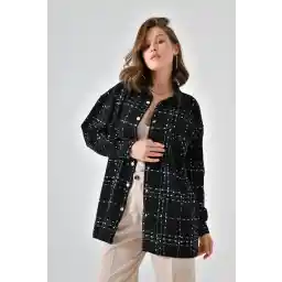 پیراهن شطرنجی چهار جیبی ساعد مشکی سایز بزرگ