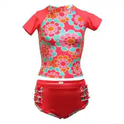 مایو شنا بچه گانه دخترانه دو تکه آستین دار Cindy AGH | نارنجی