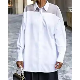 پیراهن دکمه دار سفید زنانه The Drop با Organza Yoke توسط @signedblake