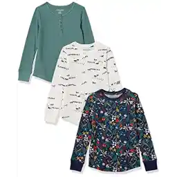 Amazon Essentials Girls and Toddlers' Long-Sleeve Knit Thermal T-Shirt, Pack of 3