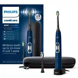 Philips Sonicare ProtectiveClean 6500 Rechargeable Electric Toothbrush, with Pressure Sensor, 3 Cleaning Modes, SmarTimer and QuadPacer, 14-Day Battery Life, Charging Travel Case, Navy Blue, HX6462/07