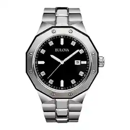 Bulova Men's Classic Stainless Steel 3-Hand Date Quartz Watch with Diamonds and Day Date, 44mm
