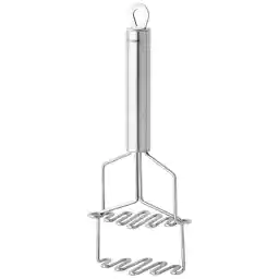 Fackelmann Aardappelstamper 27 cm PREMIUM, voor fijne aardappelpuree, aardappelmasher, stamper voor puree of groenten, dubbel effect door ingebouwde veer (kleur: zilver), hoeveelheid: 1 stuk