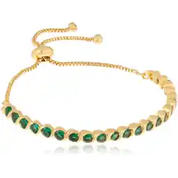Estele 24 Kt Gold Plated Rainbow Bracelet With Green American Diamonds
