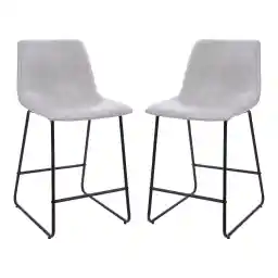 Flash Furniture Reagan 24" LeatherSoft Counter Height Stools with Footrest, Mid-Century Modern Bucket Style Dining Chairs, Set of 2, Light Gray
