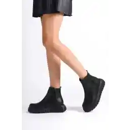 Jvc KADIN SİYAH SUNİ DERİ LASTİKLİ FERMUARLI BOT