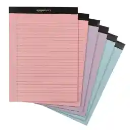 Amazon Basics Wide Ruled 8.5 x 11.75-Inch 50 Sheet Perforated Lined Writing Note Pads, Pack of 6, 300 Count, Multicolor