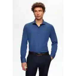 پیراهن D'S Damat Slim Fit روشن یقه ایتالیایی آبی سرمه ای