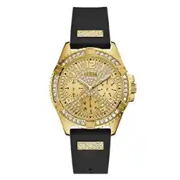 GUESS Gold-Tone Stainless Steel Crystal Encrusted Dial with Black Stain Resistant Silicone Watch
