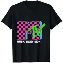 Classic MTV Logo Pink And Blue Checker Design T-Shirt