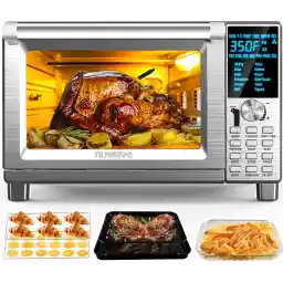 Nuwave Bravo Air Fryer Toaster Smart Oven, 12-in-1 Countertop Convection, 30-QT XL Capacity, 50°-500°F Temperature Controls, Top and Bottom Heater Adjustments 0%-100%, Brushed Stainless Steel Look