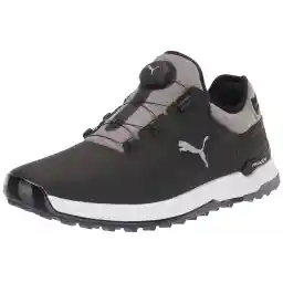 PUMA Men's Proadapt Alphacat Disc Golf Shoe, Puma Black Puma Silver Quiet Shade, 43 EU